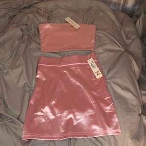 two piece light pink satin set